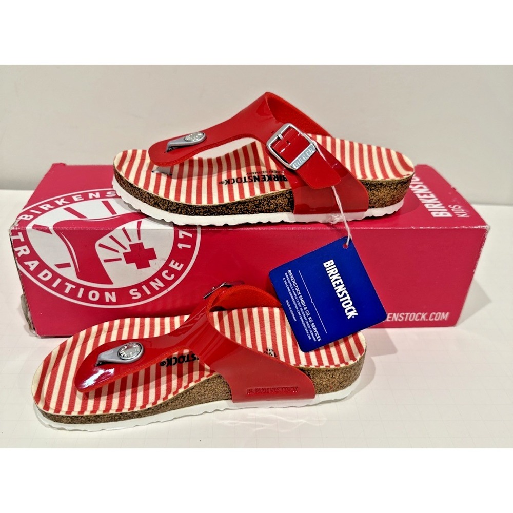 Birkenstock Kids Size EU 30 US K12 Gizeh Sandals Nautical Stripes Red